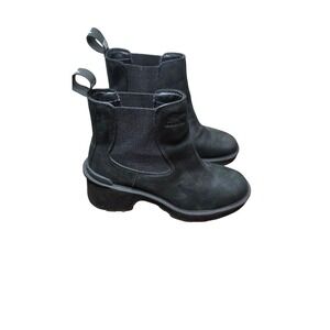 Sorel Lennox Chelsea Black Leather Ankle Boots Size 9 Chunky Block Stacked Heel